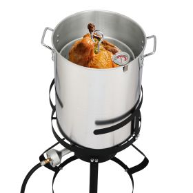30QT Turkey Pot, 10QT Fish Pot, Four Piece Set, Black Circular Iron Frame, Silver Aluminum Pot, Gas Fryer